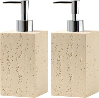 Soap Dispenser 420ML 14OZ, 2pcs Luxurious Hand Dish Soap Dispenser Set, Refillable Lotion Bottle with Rustproof Pump for Bathroom Countertop Kitchen Sink (Off White)