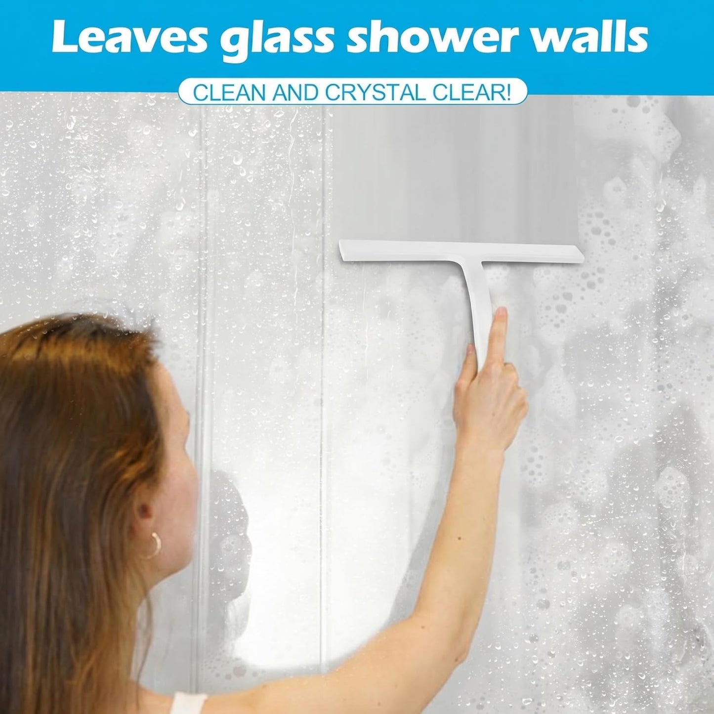 Shower Squeegee for Glass Doors, Mirror Window Tile Scrubber Cleaner with Hook Silicone (Black)