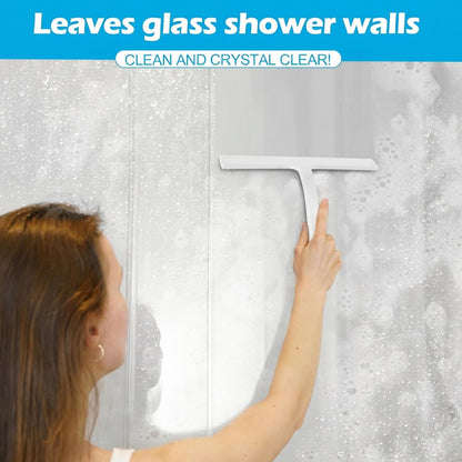 Shower Squeegee for Glass Doors, Mirror Window Tile Scrubber Cleaner with Hook Silicone (Black)