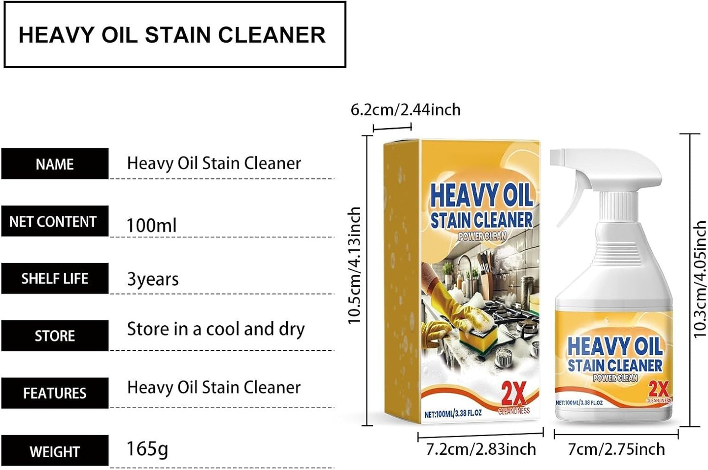 Kitchen Degreasing Cleaning Spray - Powerful Heavy Oil Stain Remover | Ideal for Range Hoods, Stoves, Ovens & Kitchen Utensils | Fast-Acting & Easy to Rinse