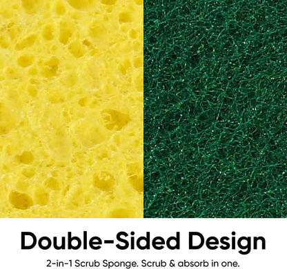 Non-Scratch Cellulose Sponge Kitchen Scrub Sponge with Scouring Pad Set, Good for Non-Stick Cookware Frying Pan, Pot, Counter Top, Sink Scrubbing, Kitchen Scrubbers, Pack of 2, (Red/Pink)