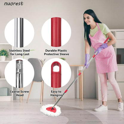 Nuorest Spin Mop Replacement Set for O-Ceda EasyWring 1-Tank System, Includes 2 Mop Head Replacement, 1 Mop Handle (30-58in Adjustable 4-Section Pole), 1 Spin Base