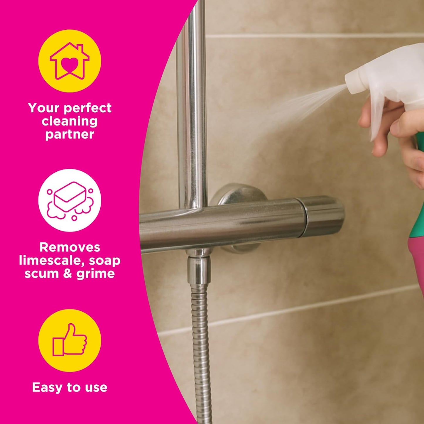 The Pink Stuff Miracle Daily Shower & Shine Spray – 30oz Bathroom Cleaner for Glass, Tile, Mirrors & Chrome – Prevents Soap Scum & Watermarks – No Rinse Spray & Leave Formula