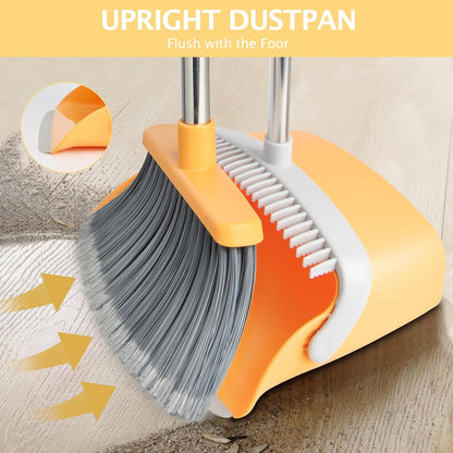 Broom and Dustpan Set, Long Handle Lightweight Dustpans with Broom Combo for Home, Indoor&Outdoor Sweeping for Home Room Kitchen Office Lobby (Charcoal)