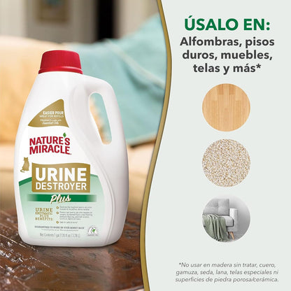 Nature’s Miracle Urine Destroyer Plus for Cats, Enzymatic Formula Tough on Strong Cat Urine And The Yellow Sticky Residue, 1 Gal