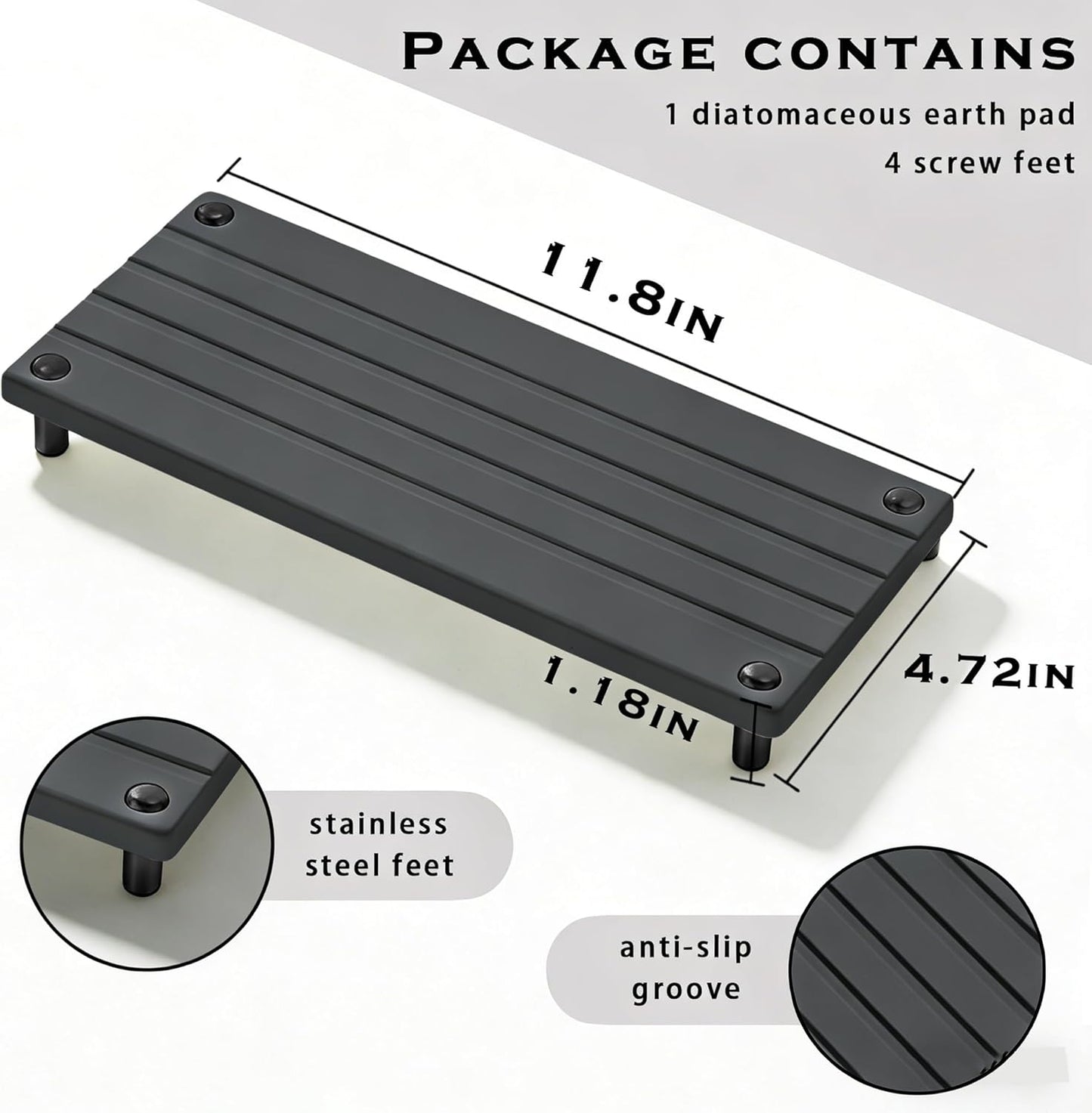 Instant Dry Sink Tray, Anti-Slip Stone Sink Caddy, Durable Kitchen Sink Organizer, Quick Dry Water Absorbing Stone Tray for Bathroom Counter, Stone Soap Tray -Dark Gray
