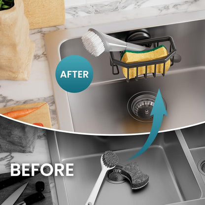 TAILI Sponge Holder for Kitchen Sink with Strong Suction Cup, Rustproof Aluminum Sink Caddy for Sponges, Removable Sponge Holder, Dish Brush for Scraper - Silver