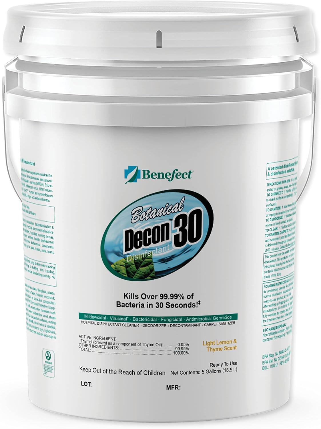 Benefect Botanical Decon 30 Disinfectant Cleaner, 4 oz. Spray Bottle, Light Lemon & Thyme Scent, Hospital Grade Disinfectant, Kills Over 99.99% of Germs, Safe for Food-Contact Surfaces (Pack of 4)