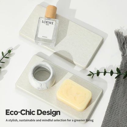 2PCS Water Absorbing Stone Drying Tray for Kitchen Counter & Bathroom Sink, Diatomite Faucet Splash Guard, Soap Dispenser Rack & Sponge Holder Caddy Organizer, Marble White (Printed Pattern), 9"x 3.5"