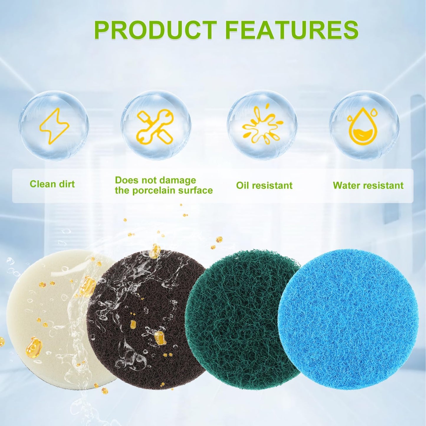 16pcs Kitchen Pads Power Scrubber Pads Set Electric Scrubber Replacement Scouring Pads fit for Dremel Versa Scouring Pads,Green