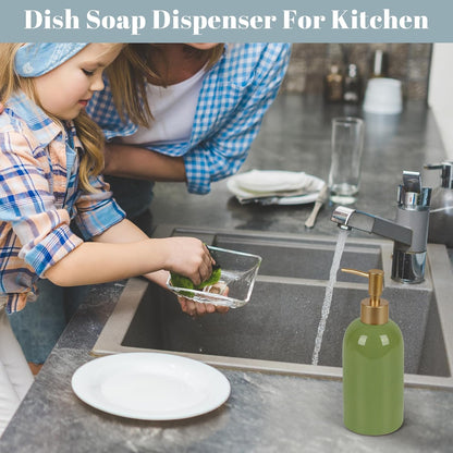 Natheeph Dish Soap Dispenser, Hand Soap Dispenser Ceramic Bottle, Refillable Liquid Great for Kitchen Dish Soap, Hand Soap, Essential Oil & Lotion (Bright White)