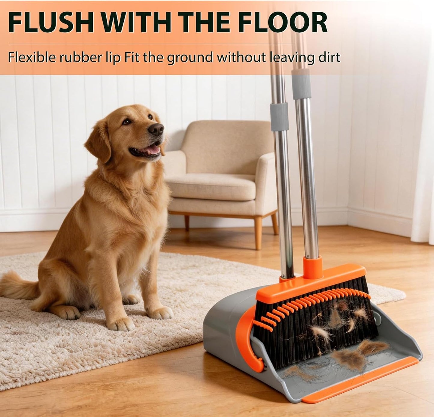YZO Broom and Dustpan Set, 54.33 Inch Long Handle Standing Design, Dustpan Front Rubber Tight Seal, Broom with 5 Layer Bristles, Suitable for Living Room, Bedroom, Yard, Office and Apartment(Green)