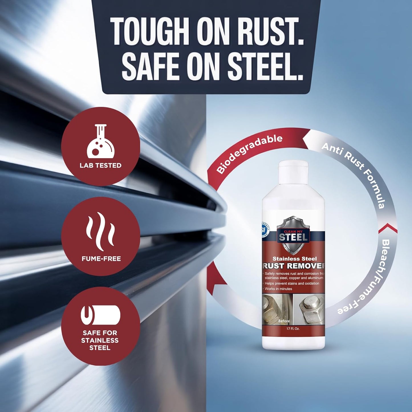 CLEAN MY STEEL Innoshine B570 Stainless Steel Rust Remover and Cleaner, NSF Certified, Approved for Food Contact Areas, 4 oz