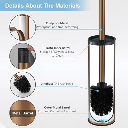 BGL Stainless Steel Toilet Brush with Holder, 2 Black Bristle Heads