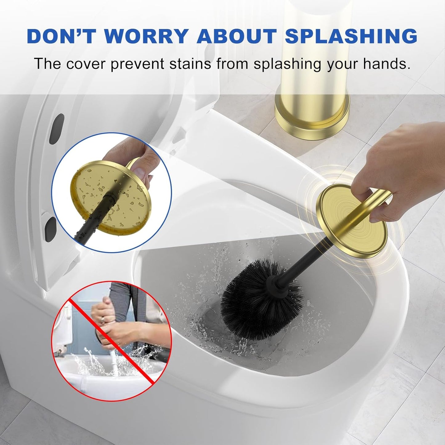 Toilet Brush and Holder Set: 304 Stainless Steel Heavy Duty Toilet Bowl Brush and Holder with Removable Inner Bowl and Splash Protection, Modern Long Handle Bathroom Cleaning Tool
