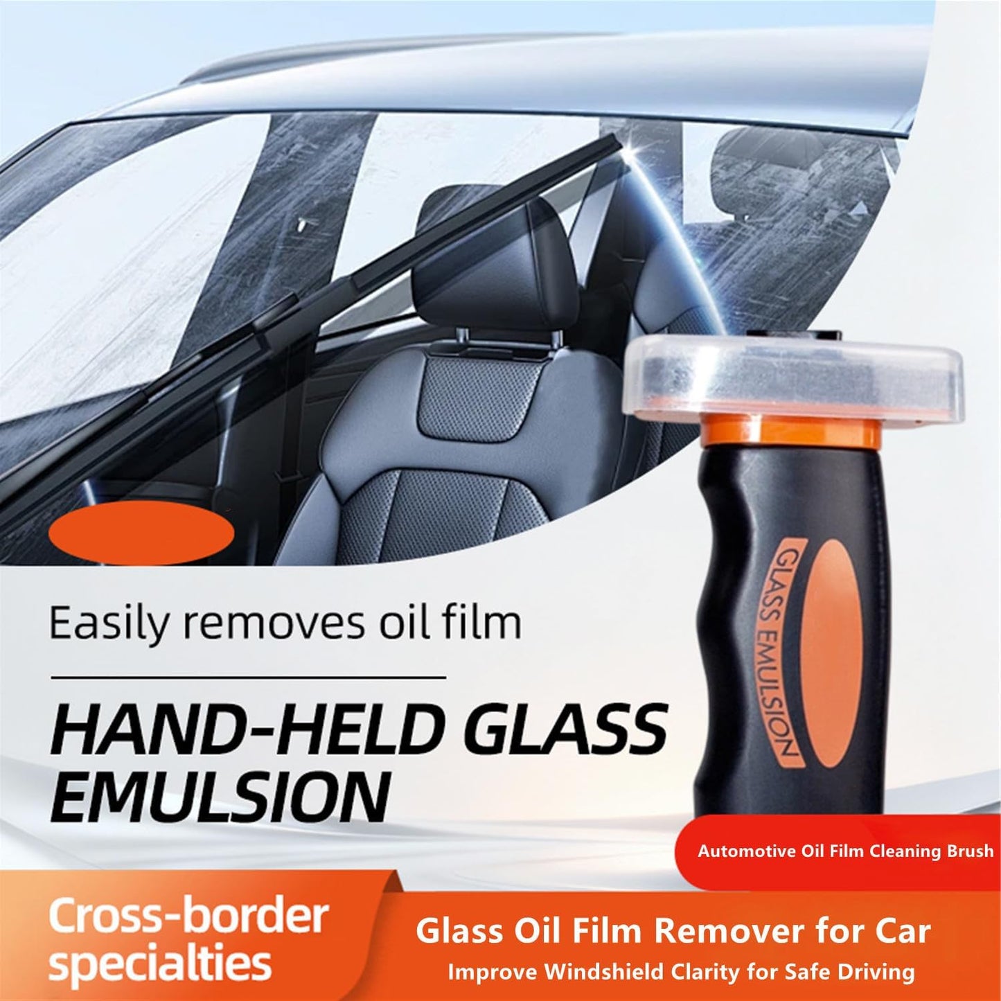 Glass Emulsion Cleaner, Car Glass Oil Film Remover, Roll-On Glass Guard with Brush, Anti-Fog Windshield Cleaner Removes Oil Grease Fog for Clear Driving Visibility