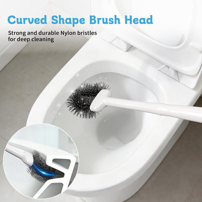 Sellemer Toilet Brush and Plunger Set, Curved Design Head for Deep Cleaning, Heavy Duty Toilet Bowl Brush and Plunger Combo with Holder for Bathroom Cleaning, Black, 1 Pack