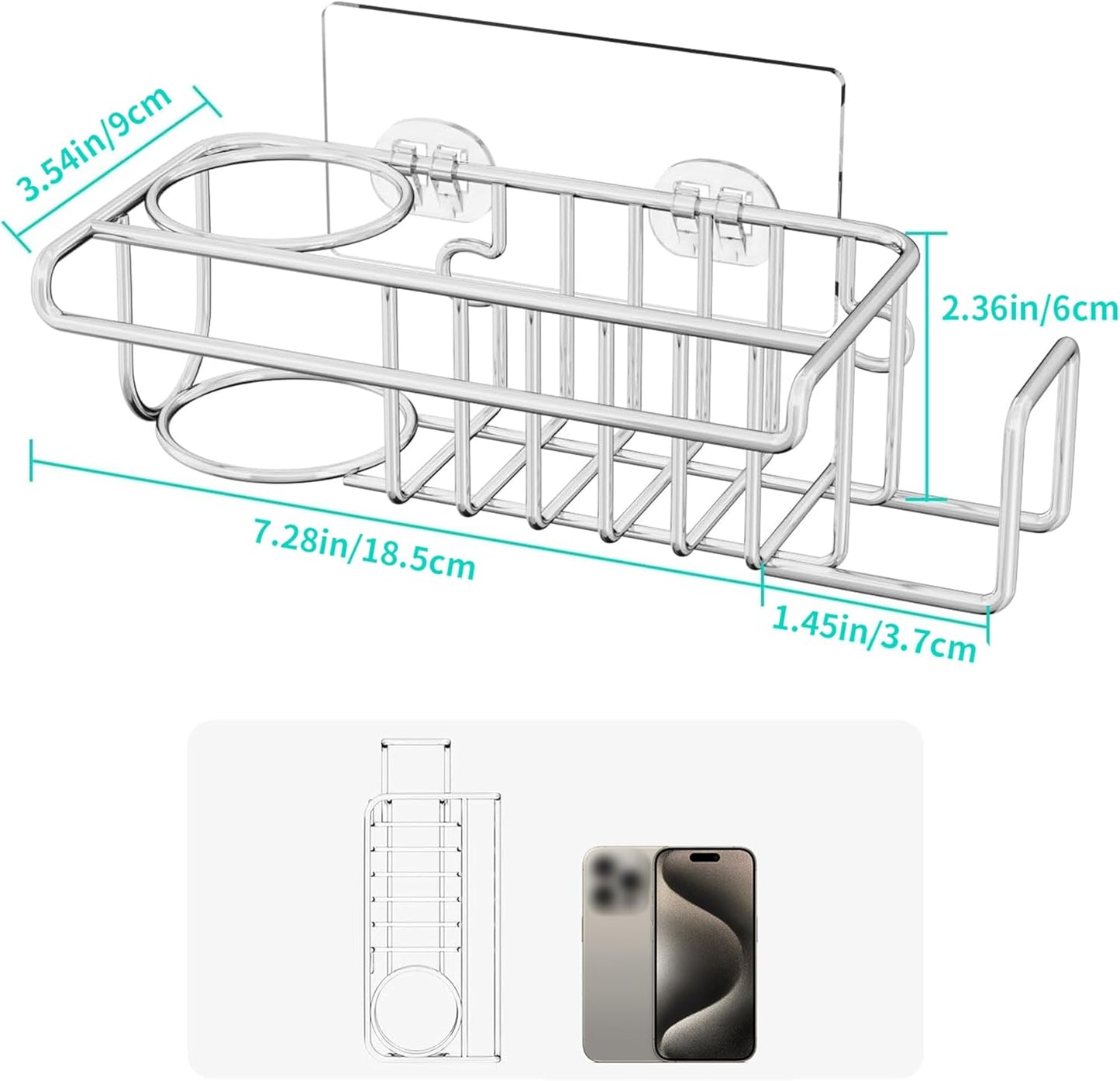 HapiRm 4 in 1 Kitchen Organizers and Storage, SUS304 Stainless Steel Brush Holder + Dish Cloth Hanger + Soap Rack + Sink Stopper Rack, No Drill Kitchen Essentials - Black