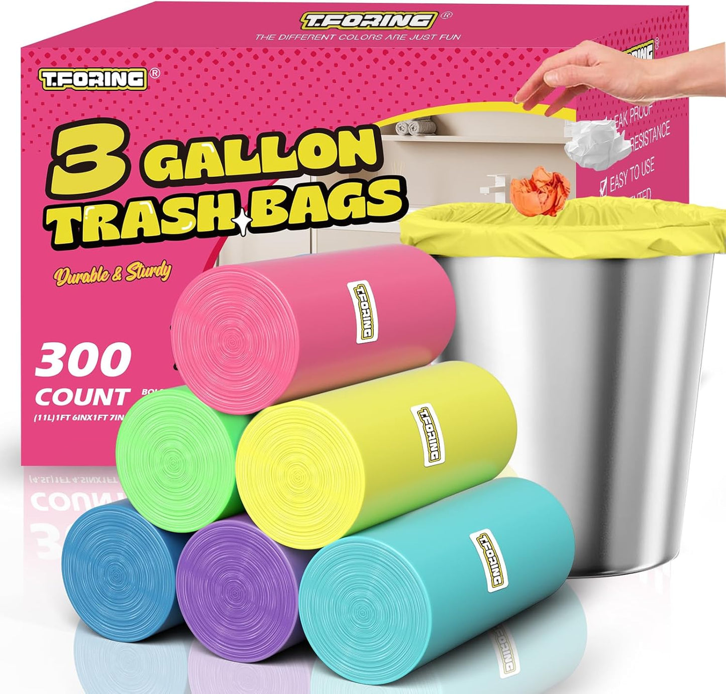 150 Count 4 Gallon Small Trash Bags - Colored Bathroom Garbage Bags Unscented Leak-proof, 15 Liter Plastic Wastebasket Can Liners for Office Bedroom Toilet and Car