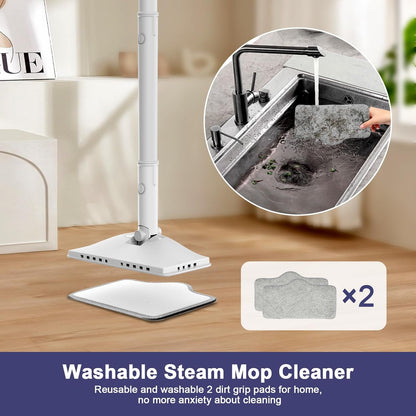 6-in-1 Steam Mop, 1200W Rotated Steam Cleaner for Home, 2 Modes, 400ML Removable Tank, 23FT Power Cord, 2 Pads, Multi-Surface Steamer for Hard Floor, Laminate Floor, Tiles Cleaning (Stone White)