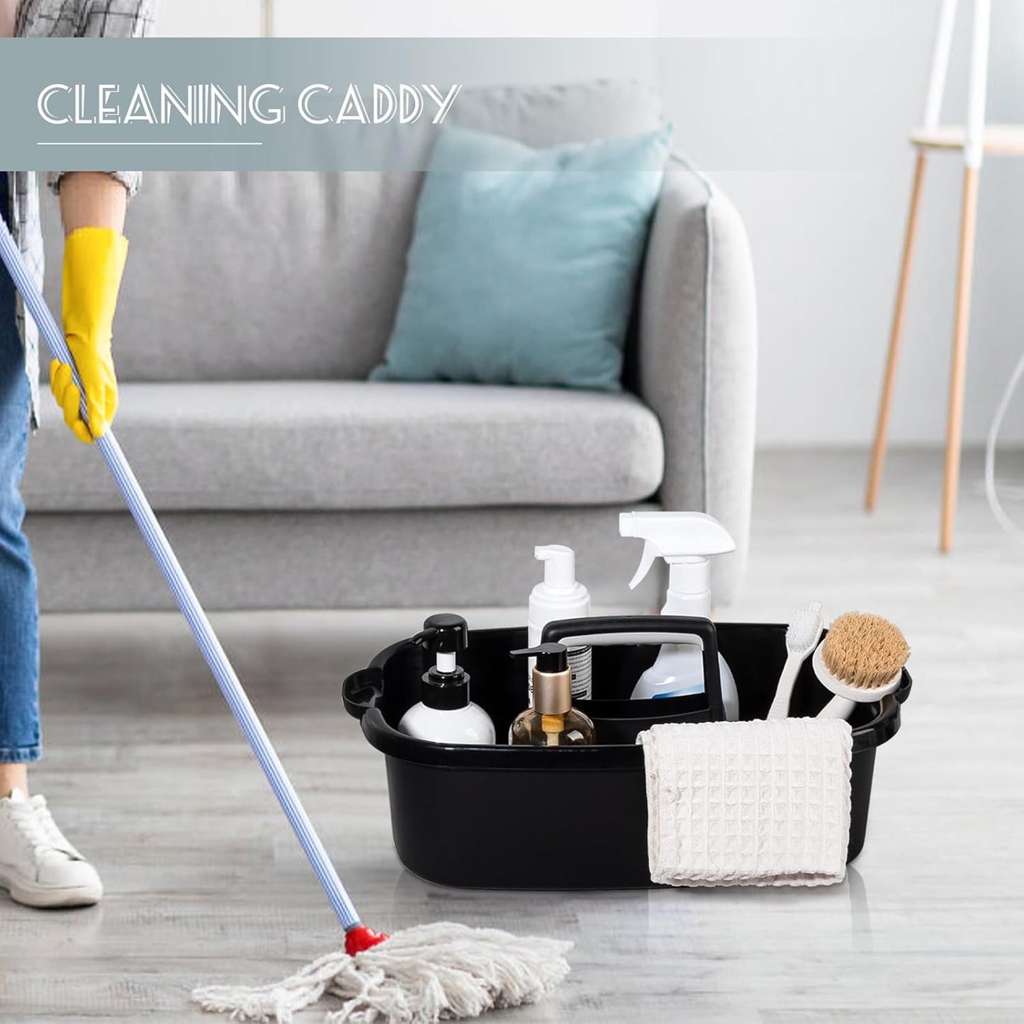 Large Cleaning Supplies Caddy Portable Shower Basket Supply Organizer with Handle Plastic Bucket Tool Storage for Bathroom, Bedroom, Kitchen, College Dorm, Garden, Dark Gray 2 Pack