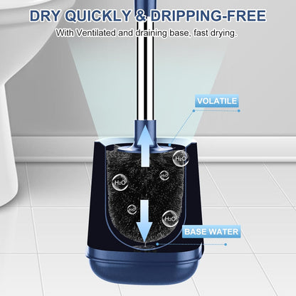 SetSail Toilet Brush and Holder, Self Closing Lid Toilet Bowl Brushes Holder and Extra Long Handle Ventilated Toilet Brush Set for Bathroom Cleaning, Nylon Bristles, Black