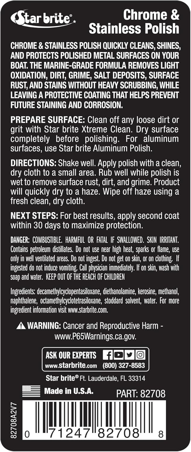 STAR BRITE Chrome & Stainless Polish - Marine Grade Formula Protects Against Pitting, Salt Deposits, Staining & Rust on Chrome, Stainless Steel, Copper, Tin & Brass (082708)