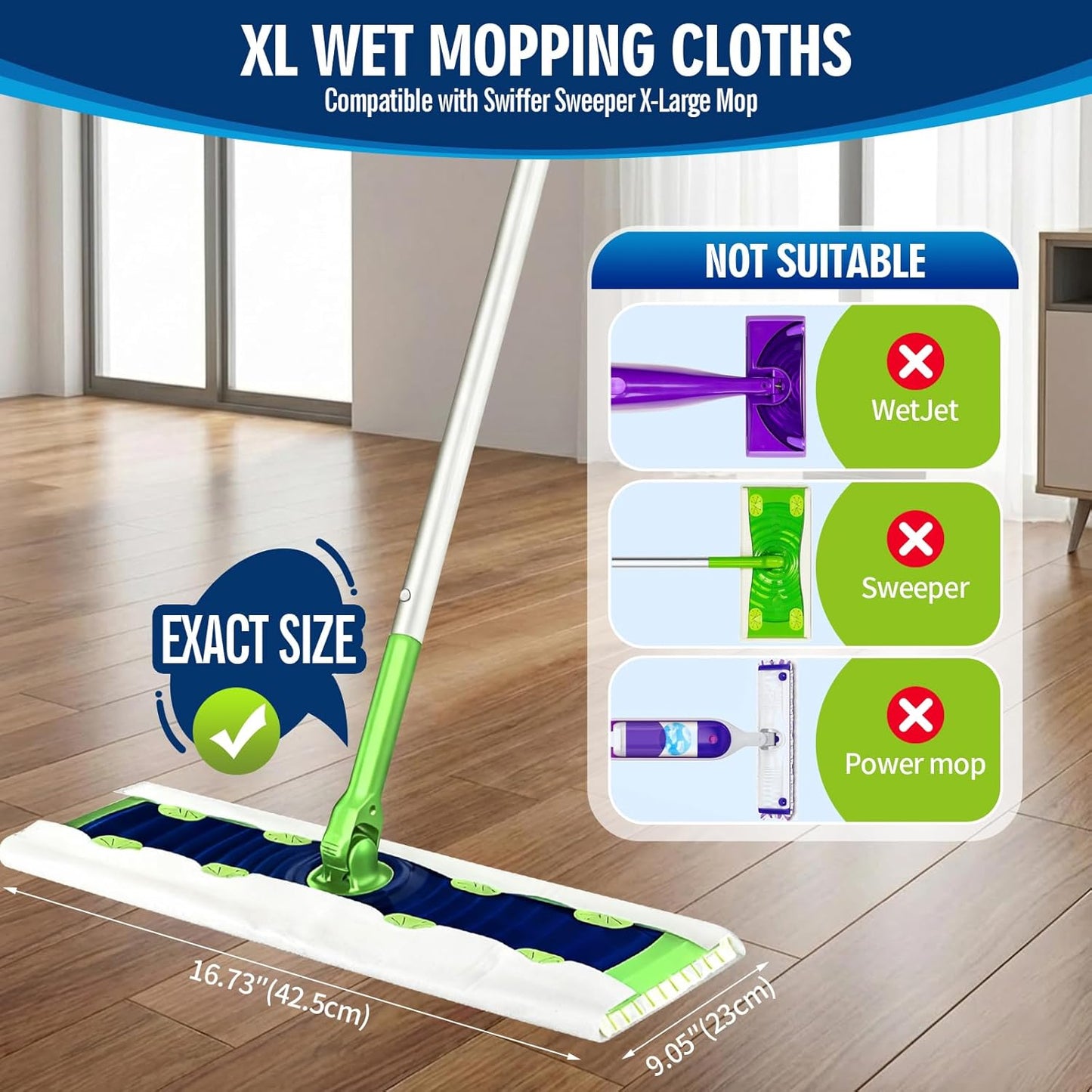 XL Wet Pads Refills Compatible with Swiffer Sweeper XL Mop, Disposable Heavy Duty Wet Mopping Cloths Refill XL for Hardwood Floor Mopping and Cleaning, Unscented, 24 Count