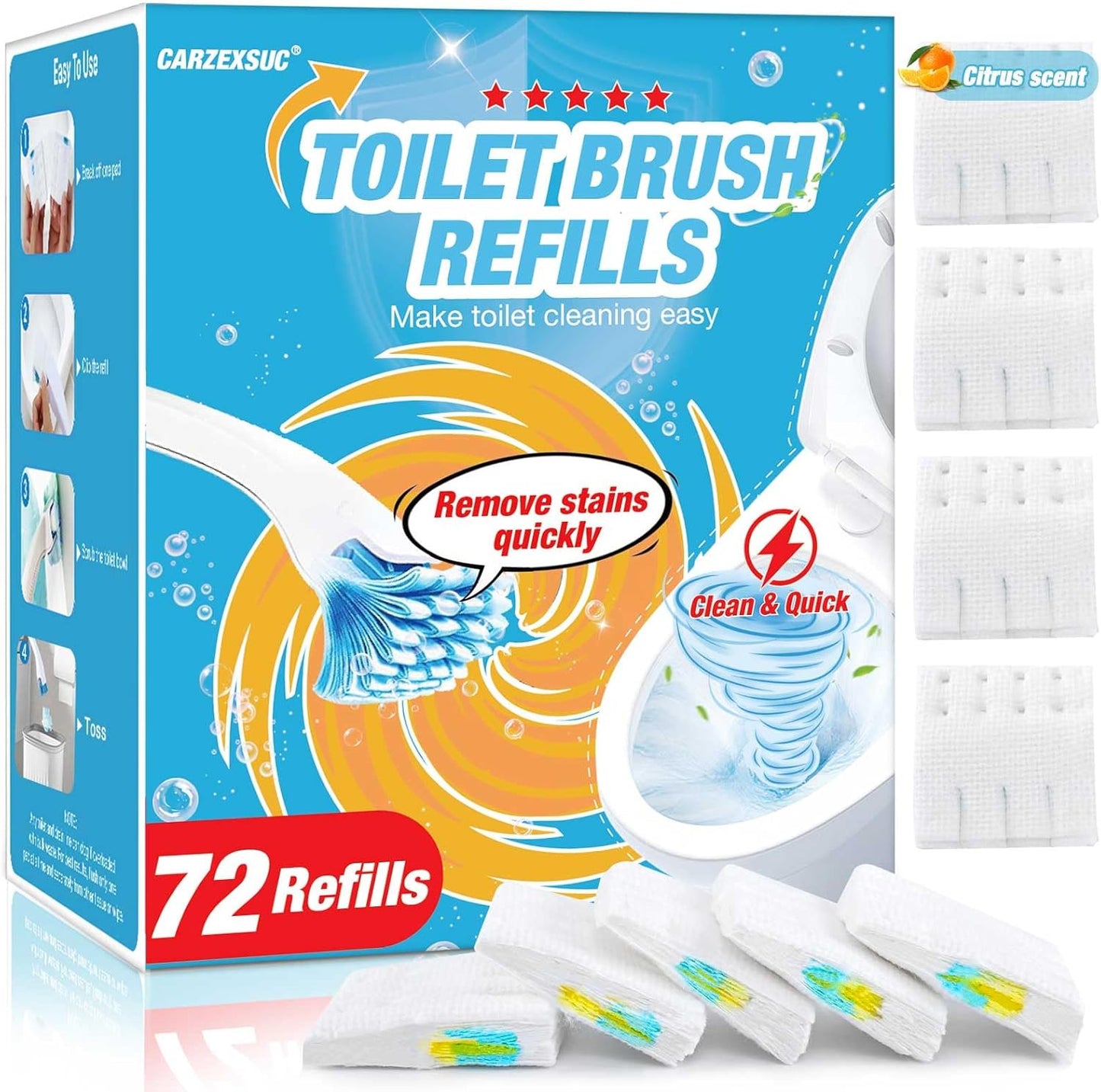 Toilet Cleaner Refill Pads Ocean Scent Enhanced Odor Control 48 Count Toilet Scrubber Refill Clean Stains Disposable Toilet Brush Refill for Toilet and Bathroom