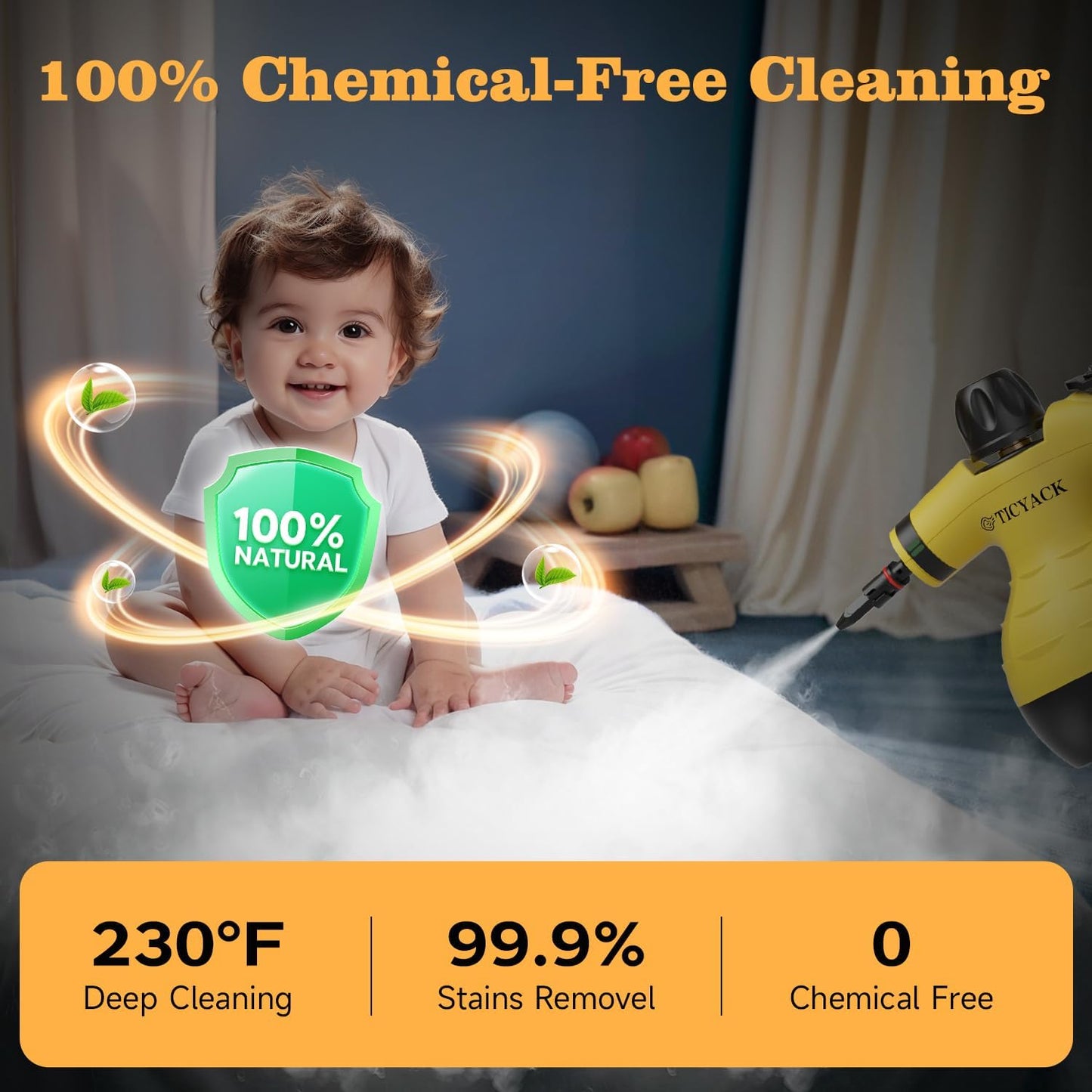 TICYACK Handheld Steam Cleaner, Steam Cleaner with 16 PCS Accessory & Safety Lock, 500ML Capacity, Multi-Surface Deep Cleaning for Home, Car, Bathroom, Grout, Floor, Window (White)