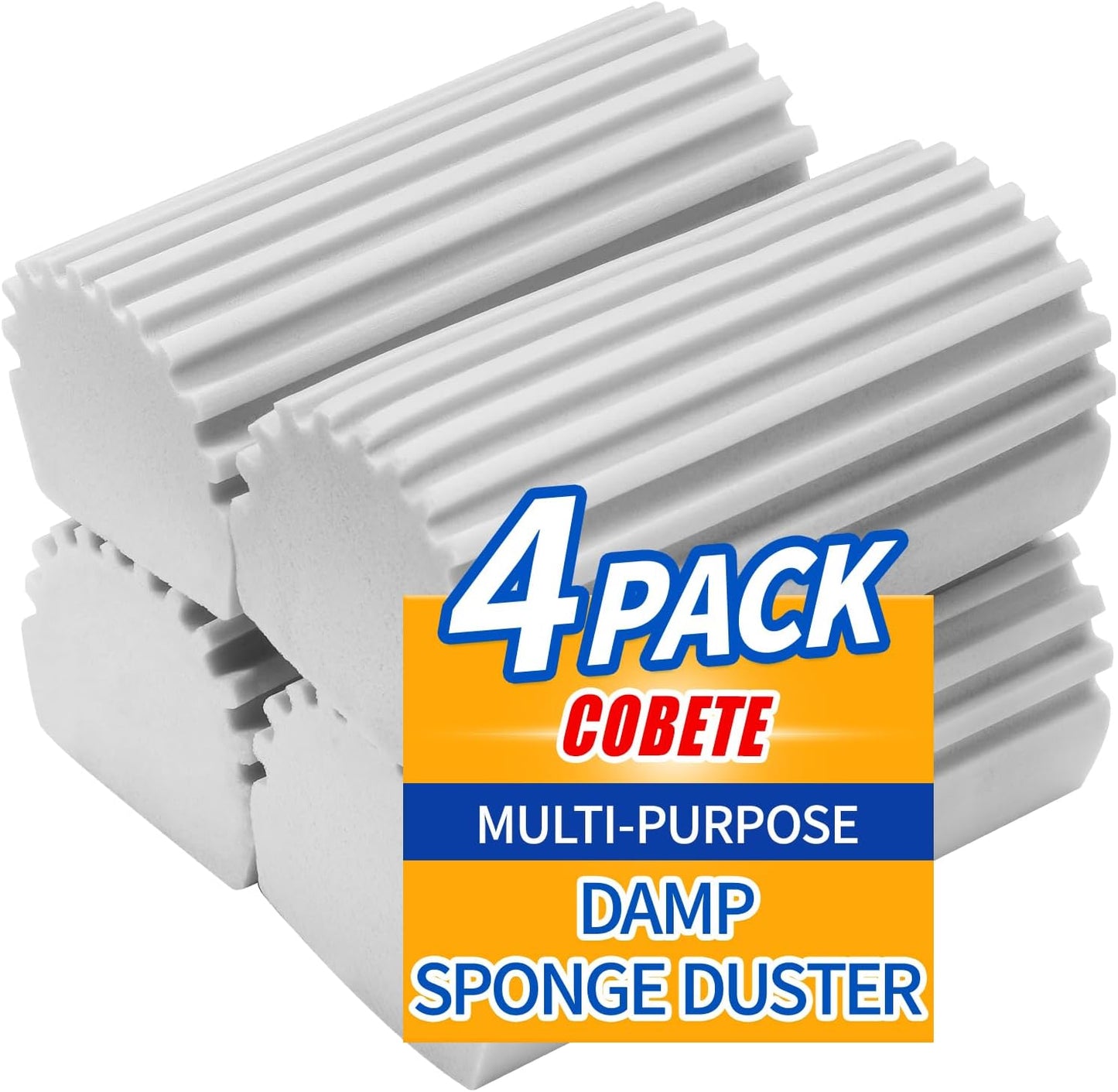 COBETE Damp Clean Duster Sponge,4pack Magic Sponge Eraser,Reusable Damp Dusting Sponge Household Cleaning for Blinds, Glass, Baseboards,Radiators,Window Track Grooves(Multi Color)