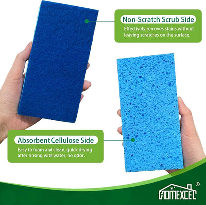 HOMEXCEL Sponges Kitchen 12pcs, Non-Scratch Scrub Dish Sponge Safe on Non-Stick Cookware, Dual Sided Cleaning Sponges for Kitchen, Household, Bathroom and More