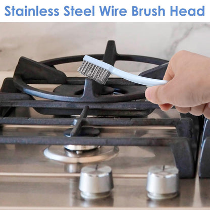 6pcs Mini Stainless Steel Wire Brushes, Small Wire Scratch Brushes with Non-Slip Handle, Bristle Scrubber Rust Removal Tools for Cleaning Kitchen Steel Part Paint Stains Welding- White