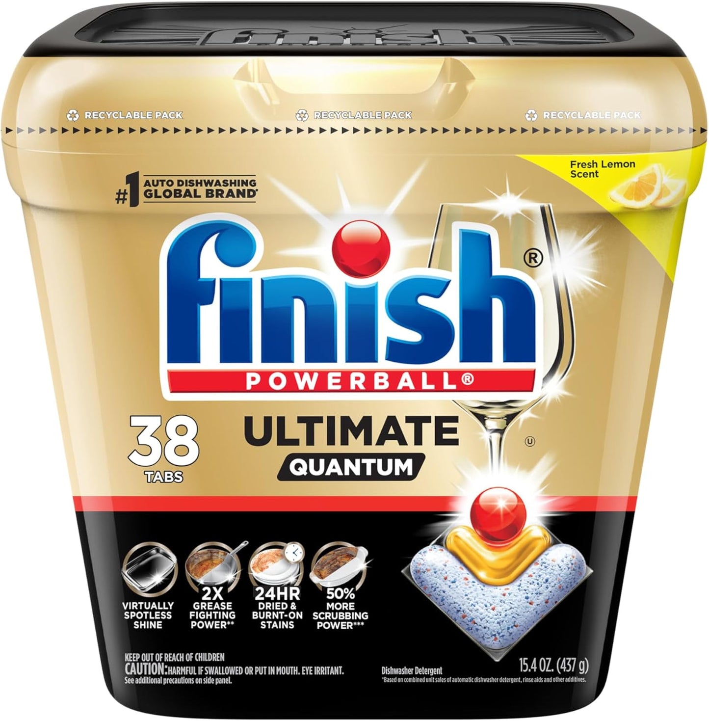 Finish Ultimate Infinity Shine Dishwasher Pods, No Pre-Rinse Dishwasher Detergent Soap Removes Burnt-On Stain, with Protector Shield & CycleSync Technology, Degreasing & Scrubbing Power, 62 Count