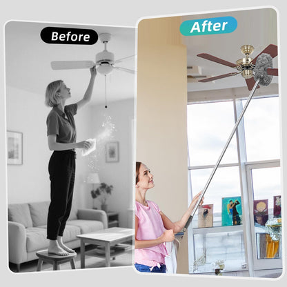 DRQ Ceiling Fan Cleaner Duster, Reusable Microfiber Duster with Extension Pole, 13 to 48 Inch Fan Blade Cleaner, Removable Dusters for Cleaning Walls Bookshelves Door Window Top (Blue)