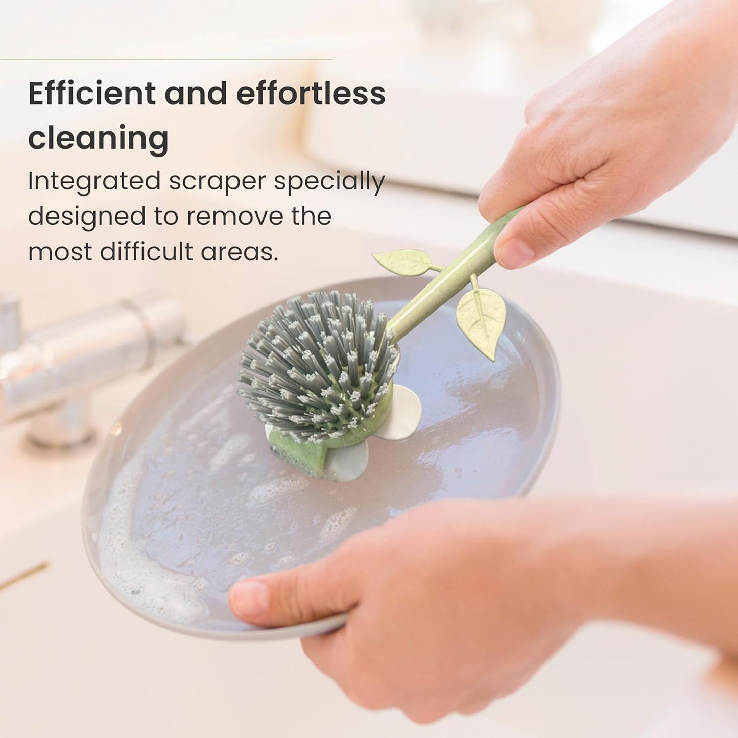 Vigar Florganic Daisy-Shaped Dish Brush, a Dish Brush with Handle, and a Dish Brush with Stand for Pot Scrubber, Kitchen Dishes, and Sink Cleaning