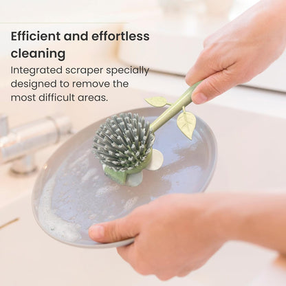 Vigar Florganic Daisy-Shaped Dish Brush, a Dish Brush with Handle, and a Dish Brush with Stand for Pot Scrubber, Kitchen Dishes, and Sink Cleaning