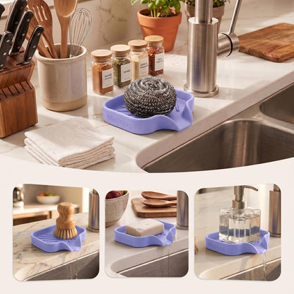 MicoYang Silicone Bathroom Soap Dishes with Drain Spout-Bathroom and Kitchen Sink Organizer,Sponge Holder,Dish Soap Tray,Perfect for Dispenser,Scrubber,Bottle,Cup on Sink or Counter-Black 4.9"×3.2"