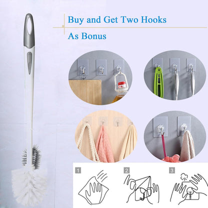 2 Pack Toilet Bowl Brush with Holder for Bathroom, Under-Rim Double Brush Head, Long Handle Household Cleaning Brushes Set (2 Pack Grey Brush with Holder)