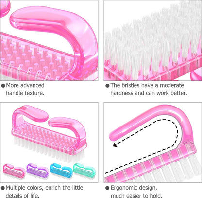 Larbois Handle Grip Nail Brush, Nail Brushes Hand Fingernail Brush Cleaner Scrubbing Kit Pedicure for Toes and Nails Men Women (4 Pack)