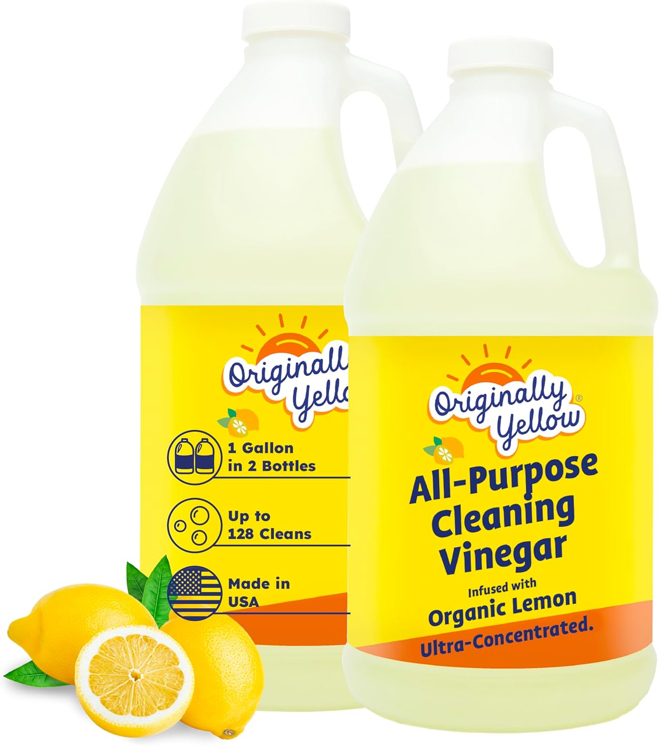 Originally Yellow Lavender White Vinegar For Cleaning Purpose | USA Made All Purpose Cleaner | Use as Glass, Kitchen & Floor Cleaner | Plant Derived Cleaning Vinegar 1 Gallon in 2 pack | 128 Oz