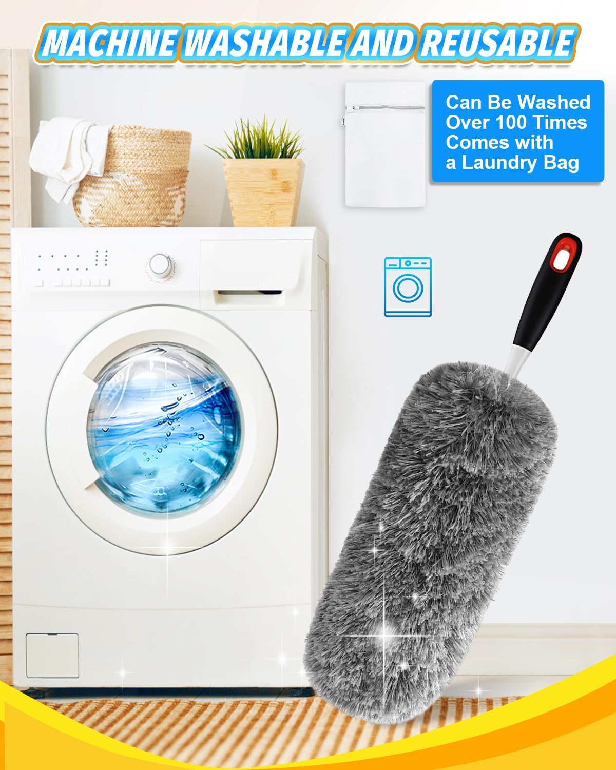 KEEPOW 3 Pack Microfiber Reusable Duster Refills Compatible with OXO Duster, Washable Dusters for Cleaning Compatible with OXO Extendable Duster for Blinds Ceiling(Handle is Not Included)
