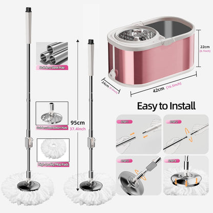 Spin Mop and Bucket with Wringer Set for Home,360° Mop and Bucket with Separate Clean and Dirty Water,Wet Dust Mop for Floor Cleaning with Extra Refills (Green)