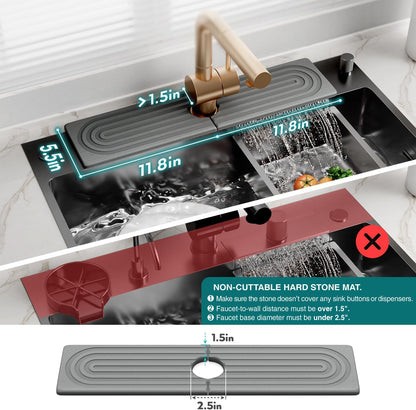 Eormoe Faucet Mat for Kitchen Sink – Diatomite Stone Drying Mat & Sink Protectors, Prevent Moisture – Sink Splash Guard Water-Absorbing Stone Tray for Bathroom Counter (Light Grey, 23.6" x 3.9")