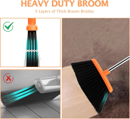 Broom and Dustpan Set, Long Handle Lightweight Dustpans with Broom Combo for Home, Indoor&Outdoor Sweeping for Home Room Kitchen Office Lobby (Charcoal)