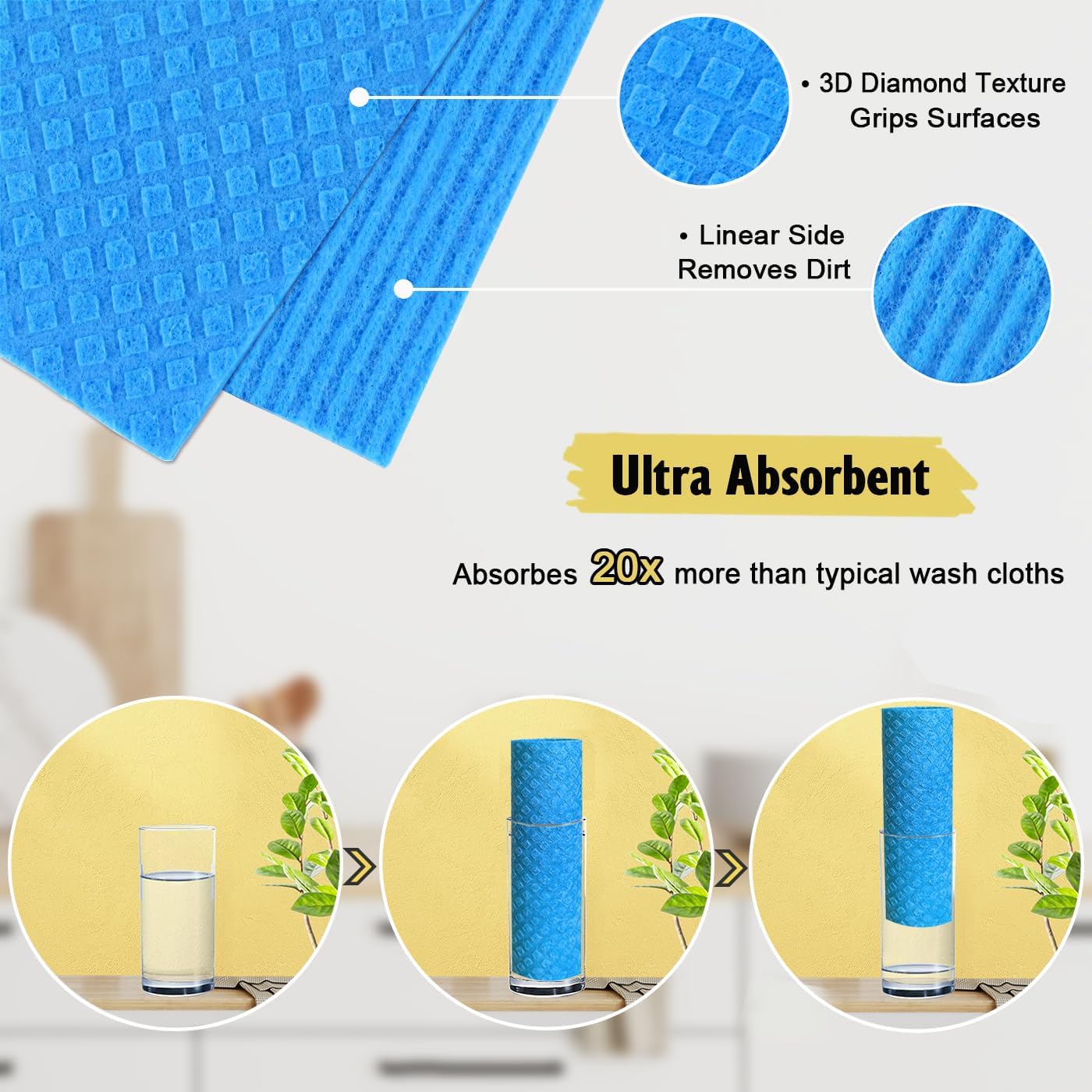 MoLKENE Swedish Dish Cloths - 10 Pack Reusable Kitchen Dishcloths - Ultra Absorbent Dish Towels for Washing Dishes - Cellulose Sponge Cloth Cleaning Rag - Assorted