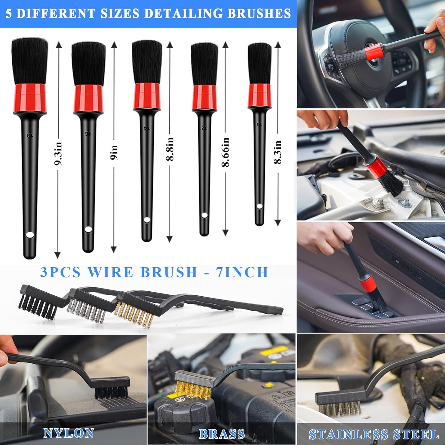37Pcs Car Detailing Brush Set, Car Detailing Kit, Auto Detailing Drill Brush Set, Car Detailing Brushes, Car Wash Cleaning Tools Kit with Car Vacuum for Interior, Exterior, Wheels, Blue