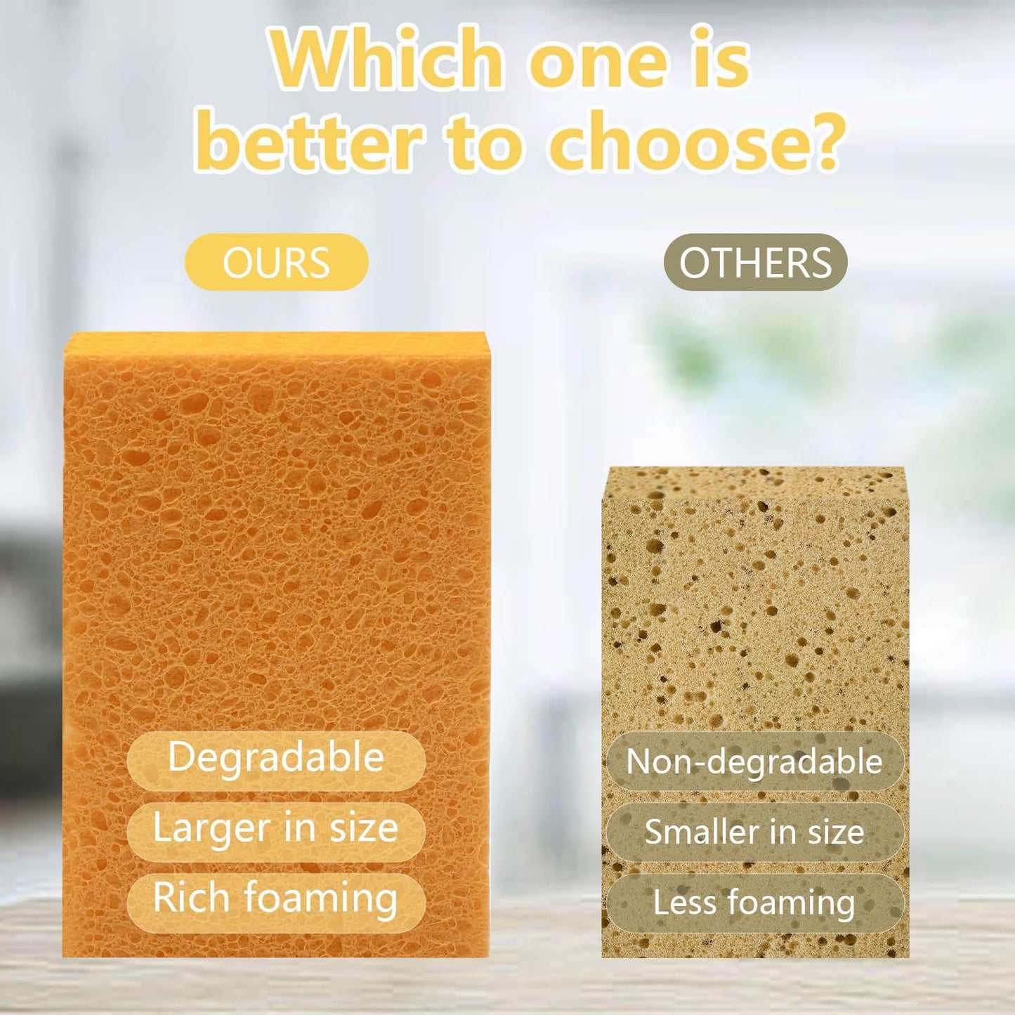 Cellulose Sponges, Large Size 4" x 6" x 1" - Heavy Duty Scrub Kitchen Sponge, Clean Tough Messes Without Scratching Kitchen Cleaning Pads, Pop Up Eco DIY (6 Pack), Green