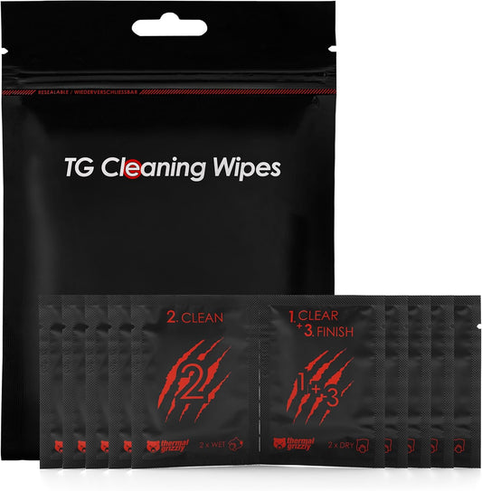 Thermal Grizzly TG Cleaning Wipes (10 Pcs - 20 Wet & 20 Dry Wipes) - Clean and Degrease Surfaces - Optimal Adhesion of Thermal Conductive Materials
