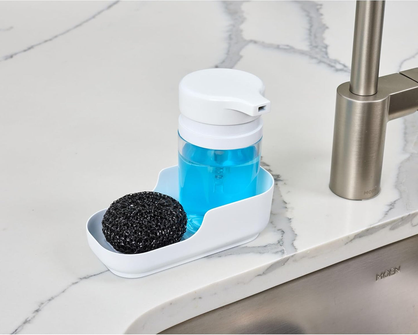 iDesign Recycled Plastic Double Suction Sink Caddy, White